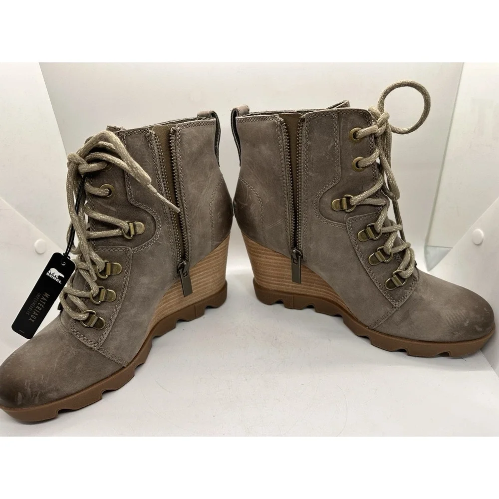 Sorel Joan Uptown Lace Zip Waterproof Leather Boots Womens 7‎ Khaki II